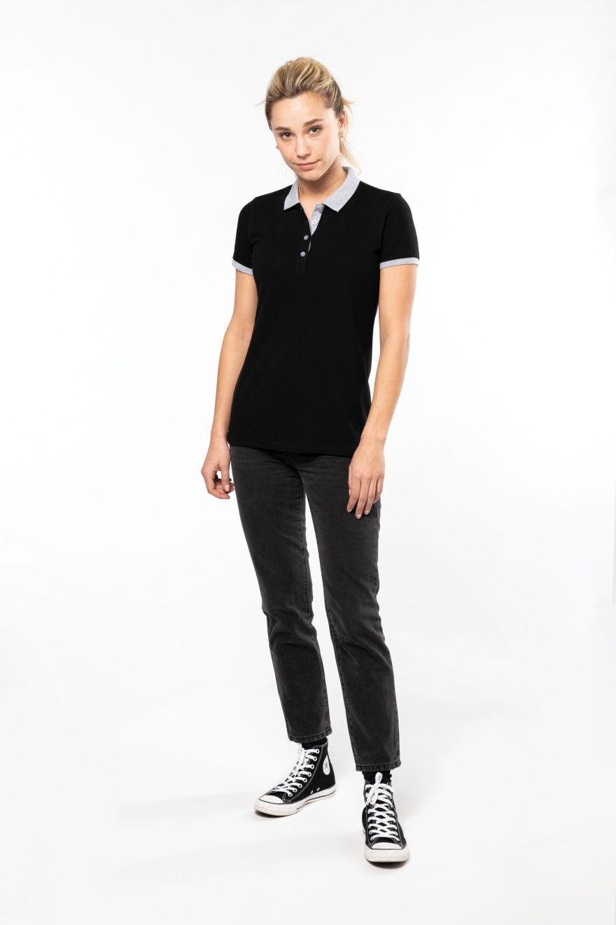 Tricou polo cu mâneci scurte, bicolor, pentru femei