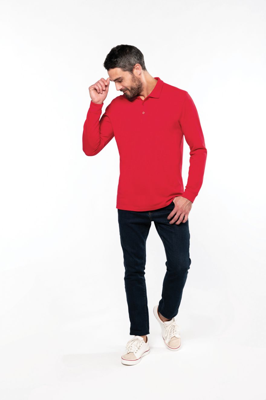 Tricou polo pentru bărbați cu mâneci lungi din piqué