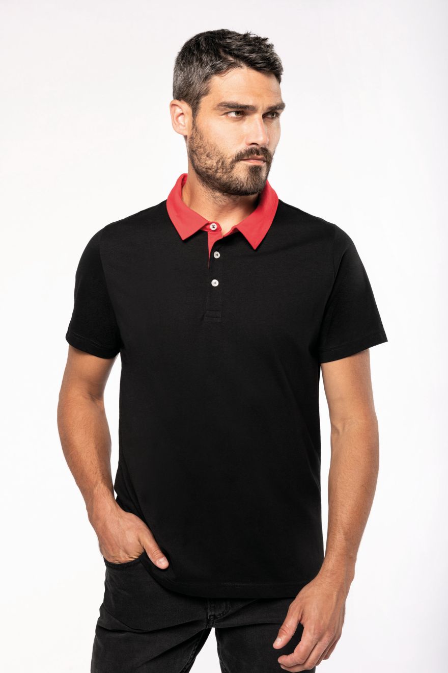 Tricou polo bicolor cu maneca scurta pentru barbati